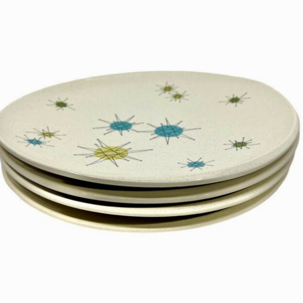 Vintage Starburst Franciscan Mid Century Modern Atomic Dinner Plates set of 4 - Picture 2 of 4